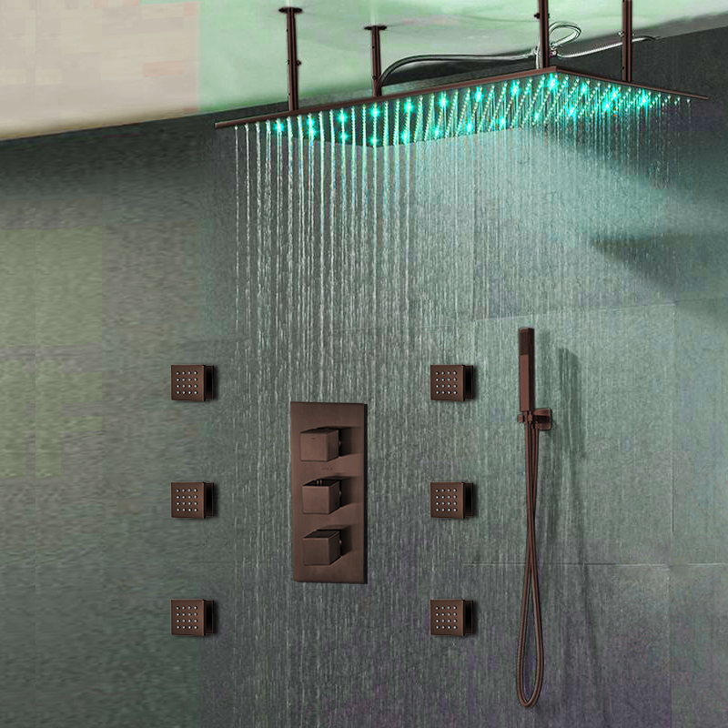 Diadema 20X40 Large Oil Rubbed Bronze Solid Brass LED Rain Shower Head Green 